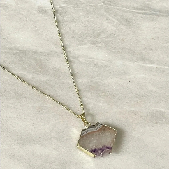 Hexagonal Amethyst Slice Pendant Necklace - Picture 2 of 6